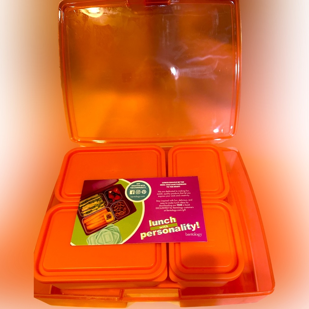 BENTOLOGY LUNCH BOX 5 BENTO CONTAINERS HEALTHY EATING TO GO ORANGE PERSONALITY